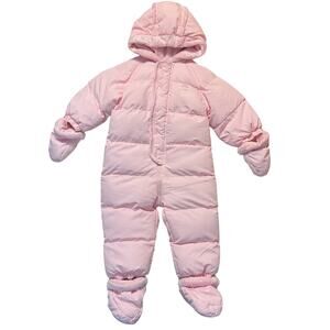 The Children’s Place Girls Puffer Snowsuit 18M / 2T Pink Footed Mittens Fleece